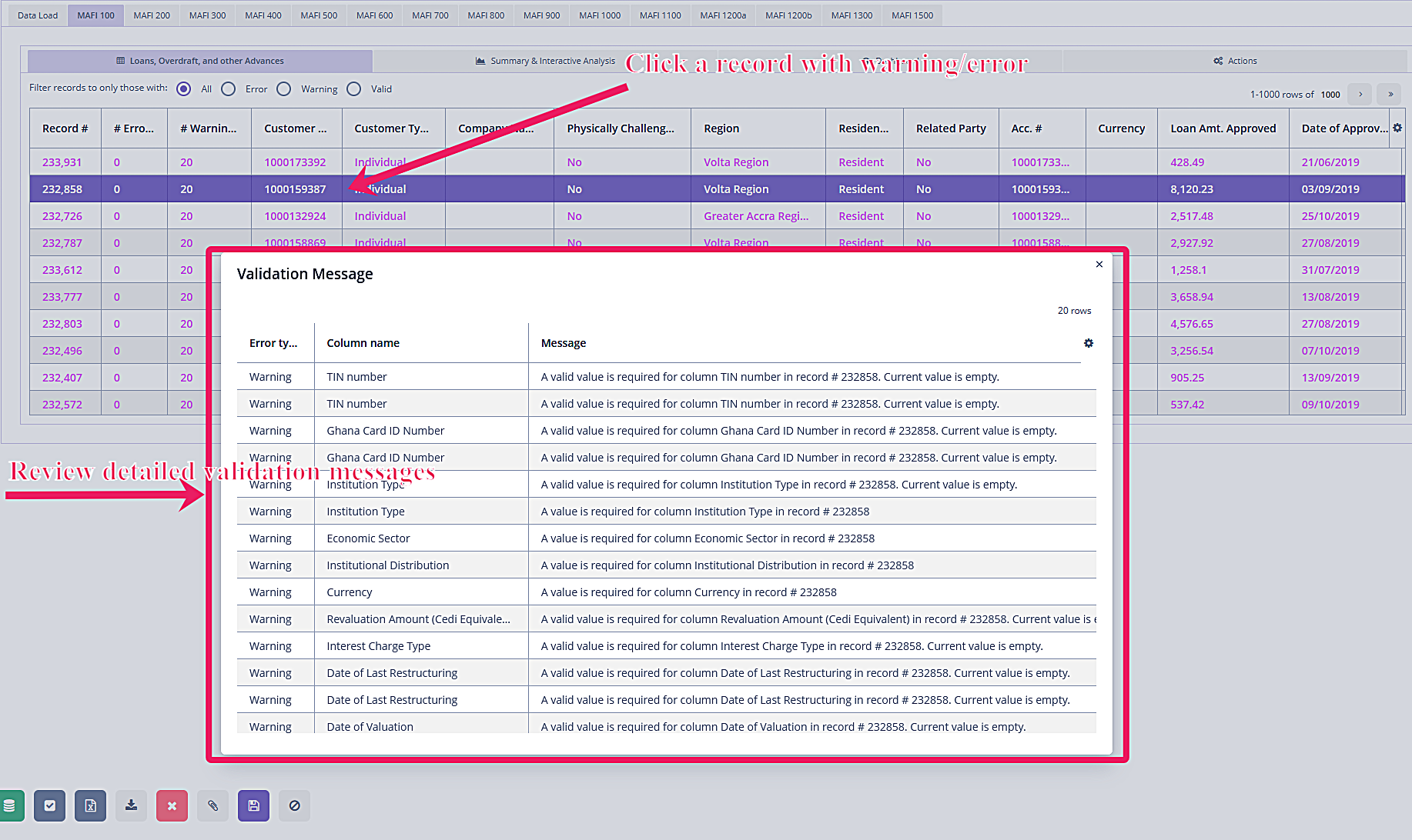 View validation results