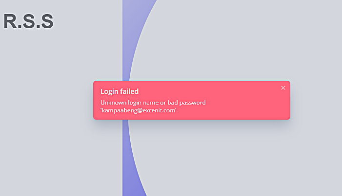 Invalid password message